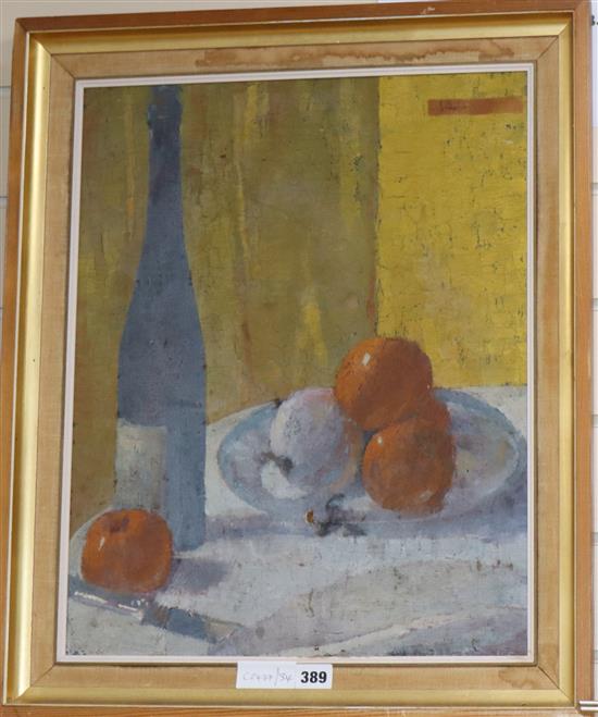 20th century British, oil on canvas, Still life, Crane Kalman Gallery label verso, 50 x 40cm